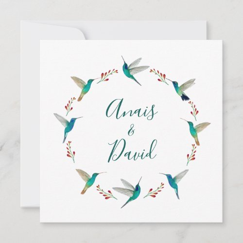 Hummingbird Wreath Wedding Thank You Card