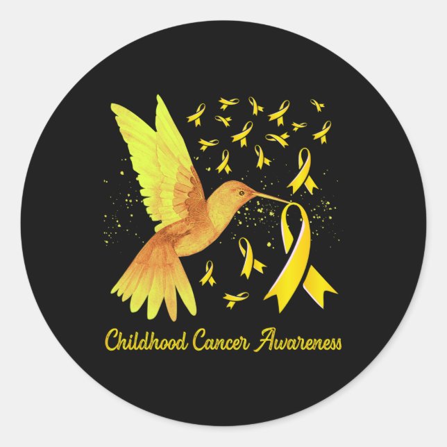 Hummingbird Yellow Gold Childhood Cancer Awareness Classic Round Sticker (Front)