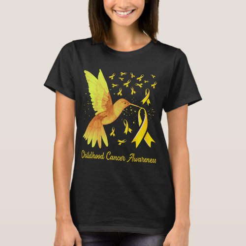 Hummingbird Yellow Gold Childhood Cancer Awareness T_Shirt