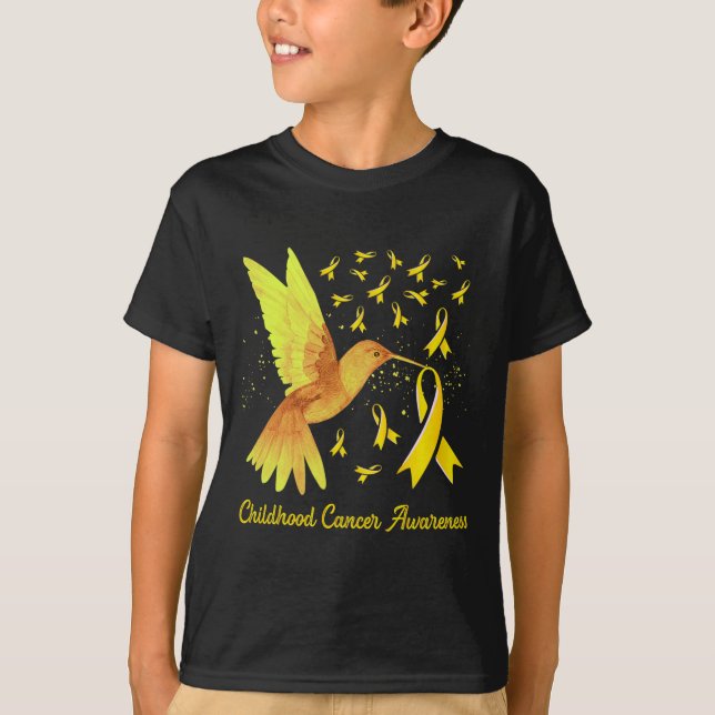 Hummingbird Yellow Gold Childhood Cancer Awareness T-Shirt (Front)