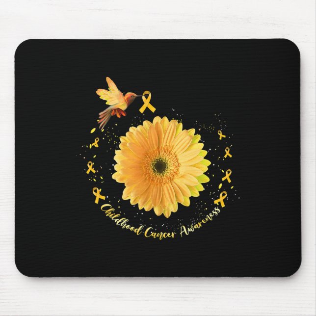 Hummingbird Yellow Sunflower Childhood Cancer Awar Mouse Pad (Front)