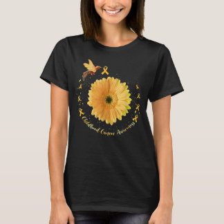 Hummingbird Yellow Sunflower Childhood Cancer Awar T-Shirt