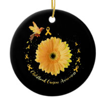 Hummingbird Yellow Sunflower Childhood Cancer Ceramic Ornament