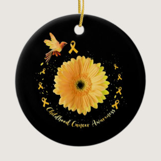 Hummingbird Yellow Sunflower Childhood Cancer Ceramic Ornament