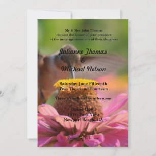Hummingbird Zinnia Flower Romantic Wedding Invitation