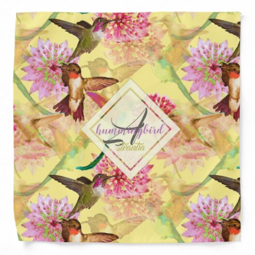 Hummingbirds and Astrantia Monogram Watercolor Bandana