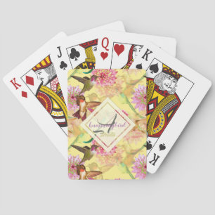 Hummingbirds and Astrantia Monogram Watercolor Poker Cards