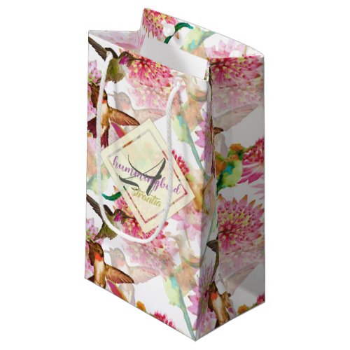 Hummingbirds and Astrantia Monogram Watercolor Small Gift Bag