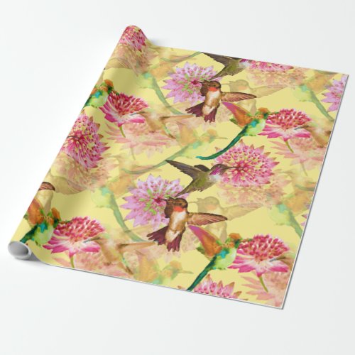 Hummingbirds and Astrantia Watercolor Wrapping Paper