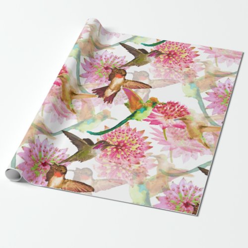 Hummingbirds and Astrantia Watercolor Wrapping Paper