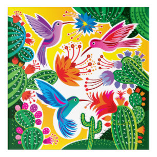 Hummingbirds and Blooming Cacti Acrylic Print