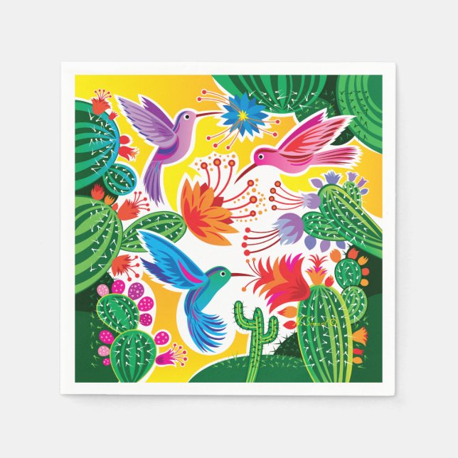 Hummingbirds and Blooming Cacti Napkins (Front)
