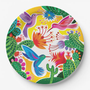Hummingbirds and Blooming Cacti Paper Plates