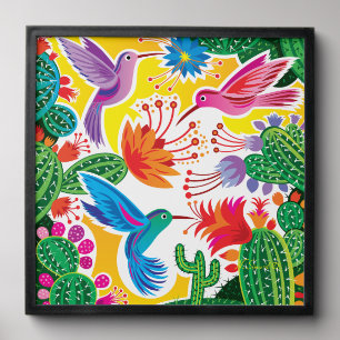 Hummingbirds and Blooming Cacti Peel And Stick Photo Tile