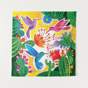 Hummingbirds and Blooming Cacti Tapestry