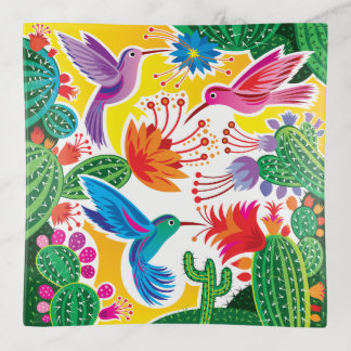 Hummingbirds and Blooming Cacti Trinket Tray