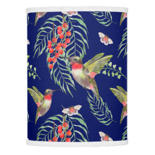Hummingbirds and Butterflies Blue Tropical Pattern Lamp Shade