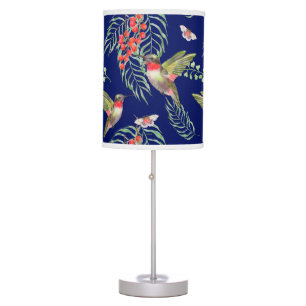 Hummingbirds and Butterflies Blue Tropical Pattern Table Lamp
