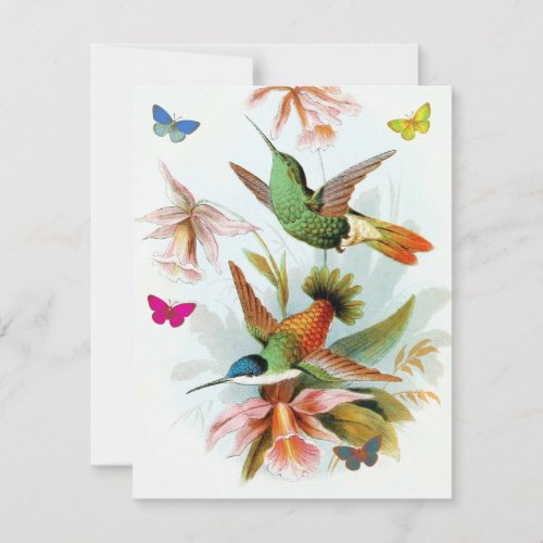 Hummingbirds and Butterflies Vintage Thank You Card