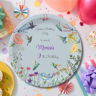 Hummingbirds and Floral garden birthday party Paper Plates