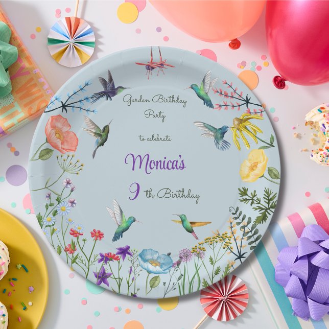 Hummingbirds and Floral garden birthday party Paper Plates (Creator Uploaded)