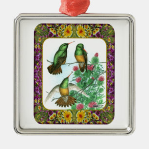 Hummingbirds and Flowers #1 Metal Ornament