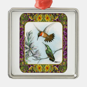 Hummingbirds and Flowers #2 Metal Ornament