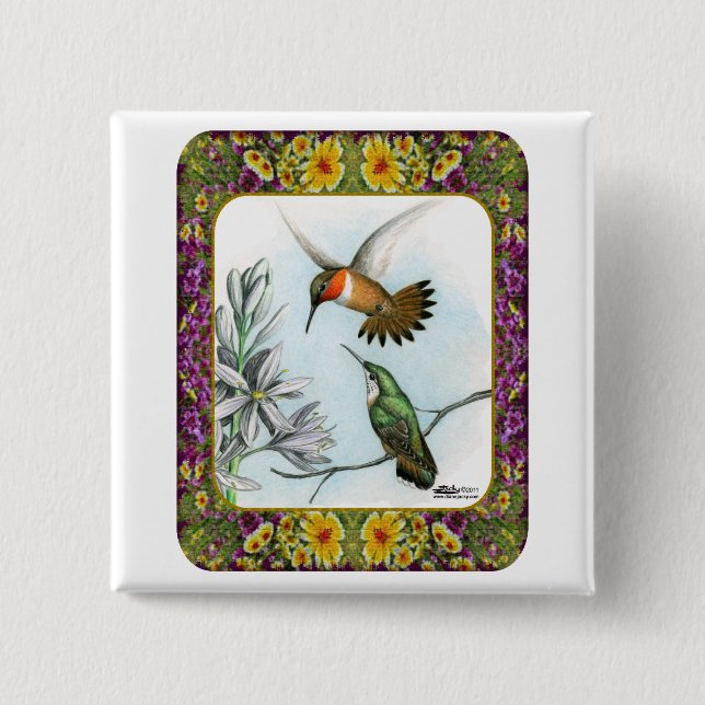 Hummingbirds and Flowers #2 Pinback Button (Front)