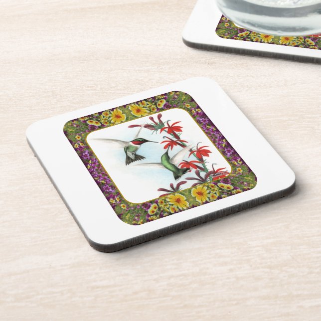 Hummingbirds and Flowers #5 Beverage Coaster (Left Side)