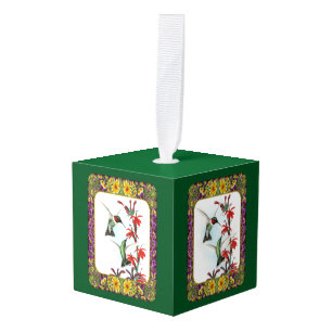 Hummingbirds and Flowers #5 Cube Ornament