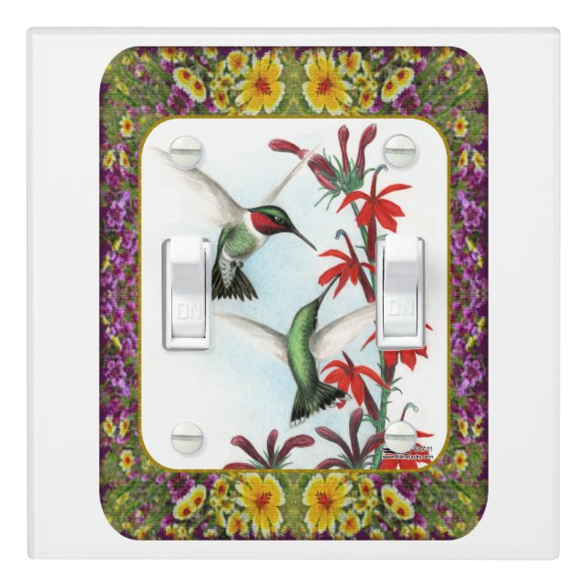 Hummingbirds and Flowers #5 Light Switch Cover (In Situ)