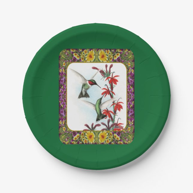 Hummingbirds and Flowers #5 Paper Plates (Front)