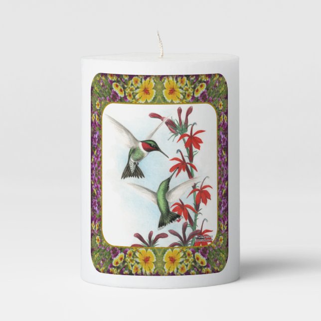 Hummingbirds and Flowers #5 Pillar Candle (Front)