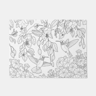 Hummingbirds and Flowers Adult Coloring Page Doormat