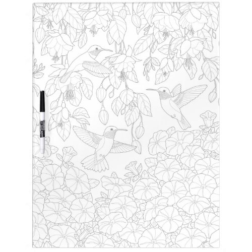 Hummingbirds and Flowers Adult Coloring Page Dry_Erase Board