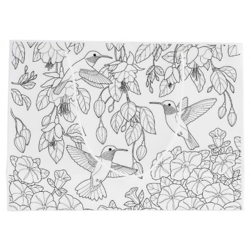 Hummingbirds and Flowers Adult Coloring Page Large Gift Bag