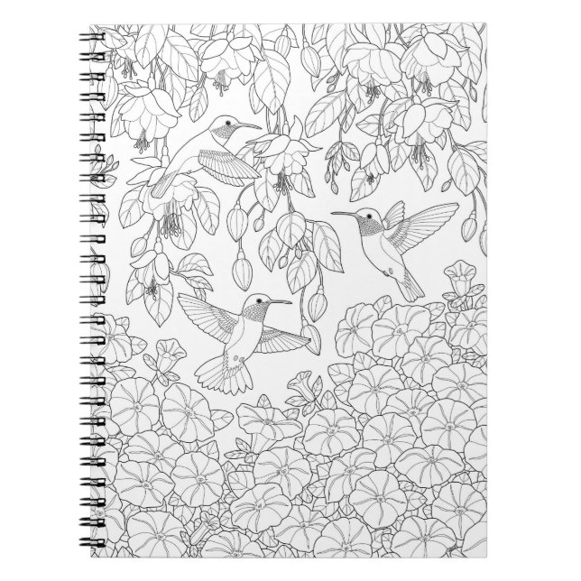 Hummingbirds and Flowers Adult Coloring Page Notebook (Front)