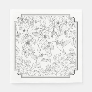 Hummingbirds and Flowers Adult Coloring Page Paper Napkins