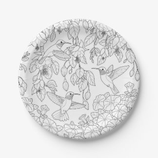 Hummingbirds and Flowers Adult Coloring Page Paper Plates