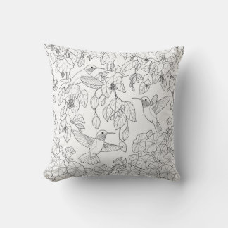 Hummingbirds and Flowers Adult Coloring Page Throw Pillow