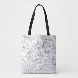 Hummingbirds and Flowers Adult Coloring Page Tote Bag