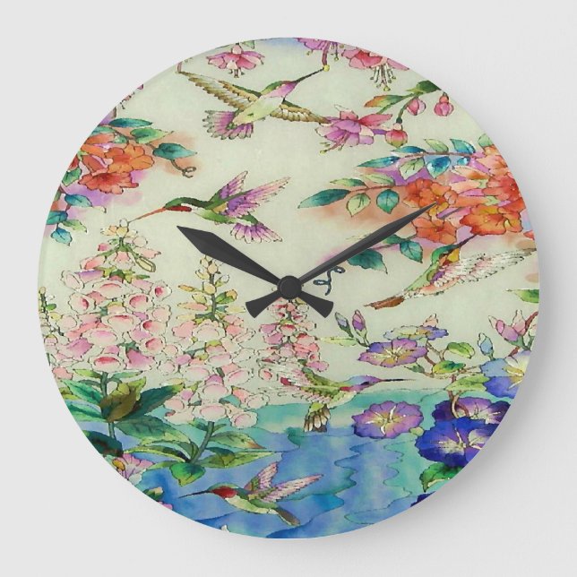 Hummingbirds and Flowers Art Wall Clock - Awesome (Front)