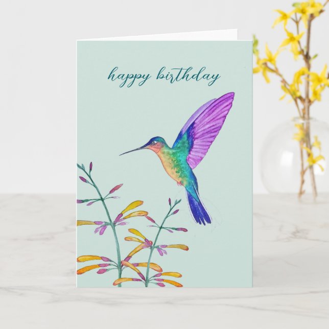 Hummingbirds and Flowers Card (Yellow Flower)