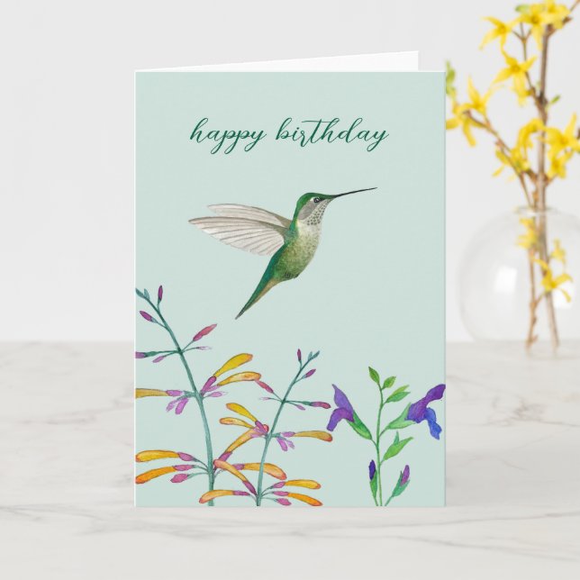 Hummingbirds and Flowers Card (Yellow Flower)