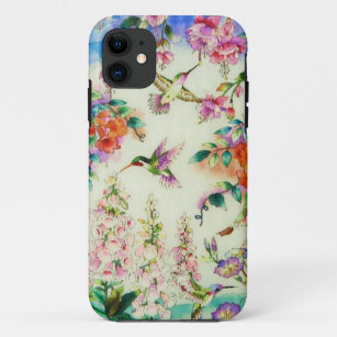 Hummingbirds and flowers landscape. iPhone 11 case