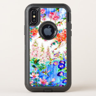 Hummingbirds and Flowers Landscape. OtterBox Defender iPhone X Case