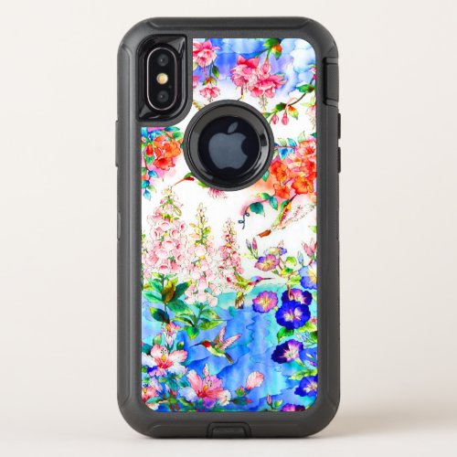 Hummingbirds and Flowers Landscape OtterBox Defender iPhone X Case