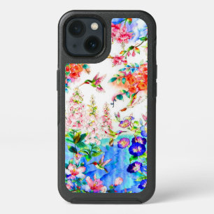 Hummingbirds and Flowers Landscape.  iPhone 13 Case