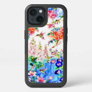 Hummingbirds and Flowers Landscape. iPhone 13 Case