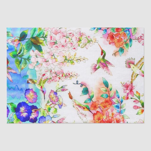 Hummingbirds and Flowers Landscape Tissue Paper (Front)